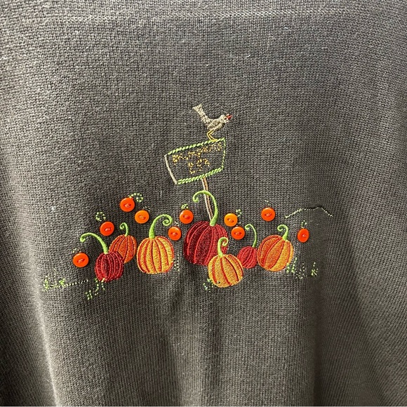VNT C. J. Banks Autumn (Pumpkins, Leaves) Themed Brown Cardigan Sweater: 1X - Picture 5 of 7